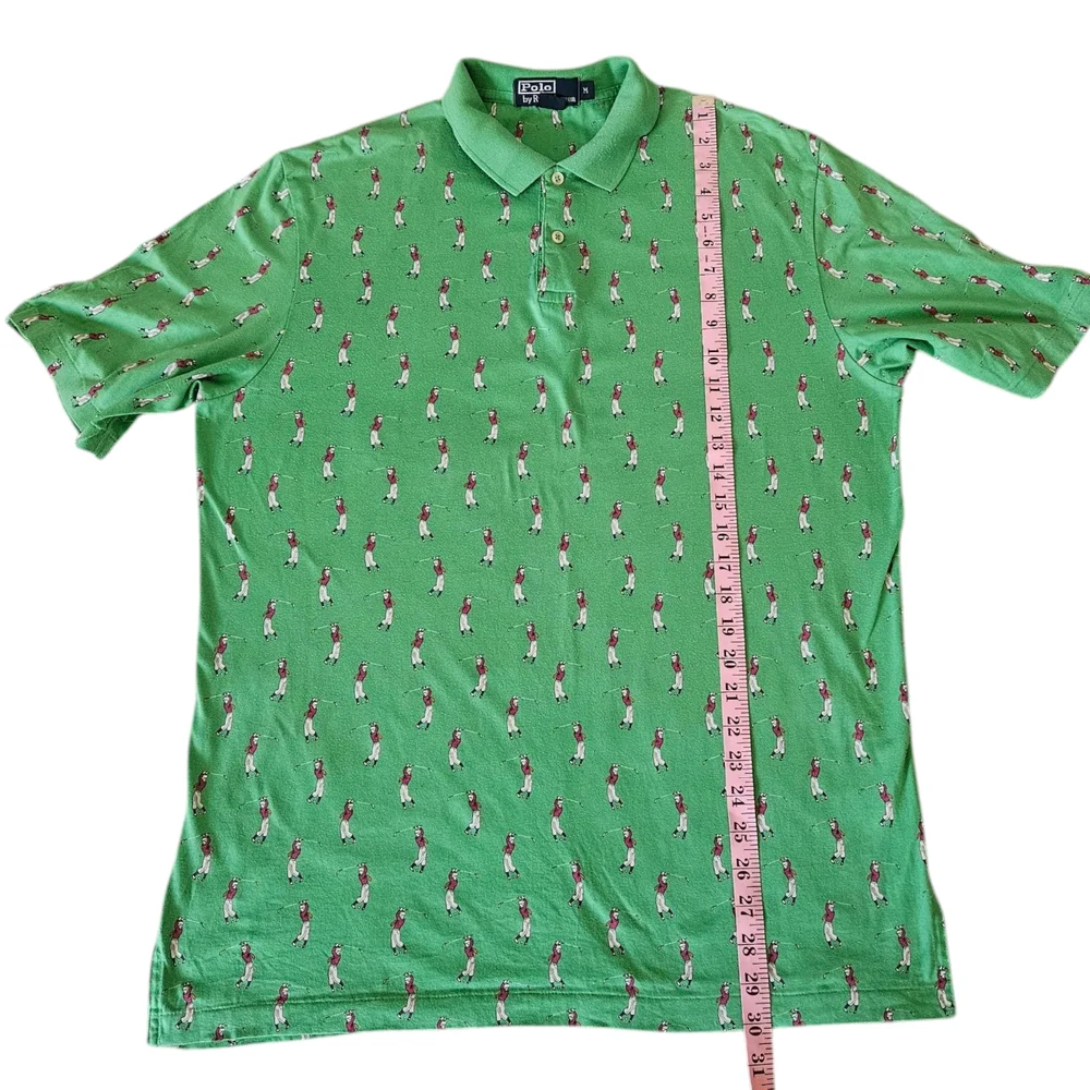 Vintage Polo Ralph Lauren Men's Polo Shirt All-Over Golfer Print Medium Green